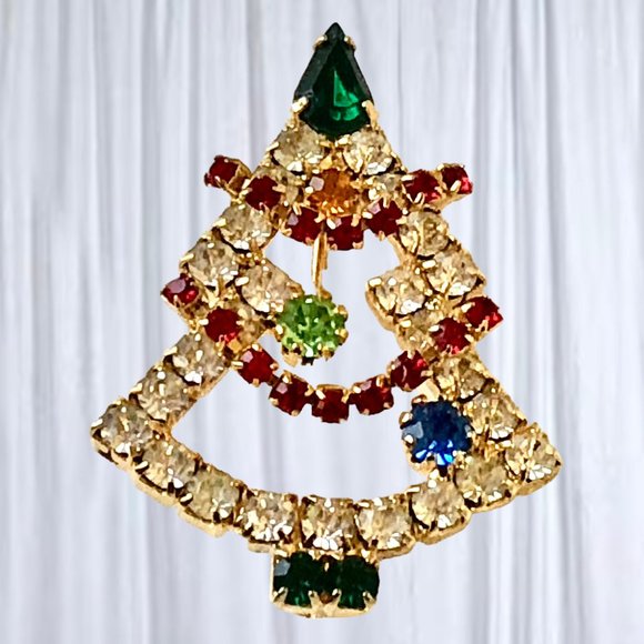 Vintage Christmas Brooch Christmas Tree + Bow Bells Lot of 2 Pins - Picture 6 of 11